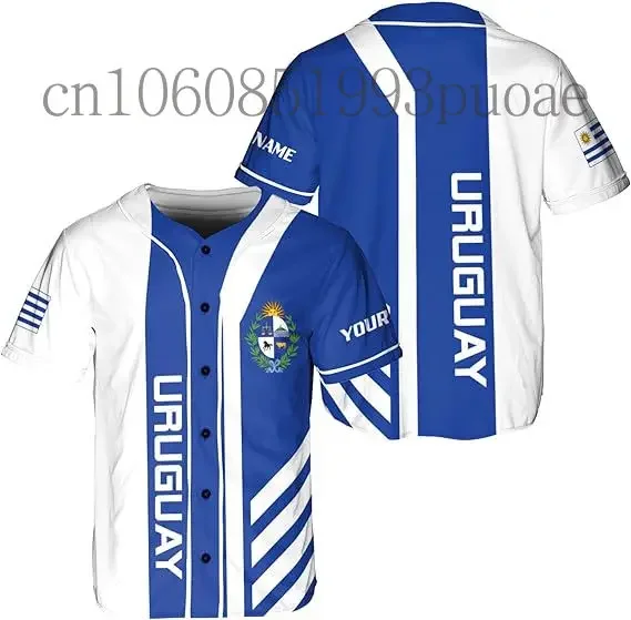 2024 Uruguay Baseball jersey 3D Print Mesh Custom Name Baseball Shirt Men\'s Street Oversize Apparel Short Sleeve Sportswear