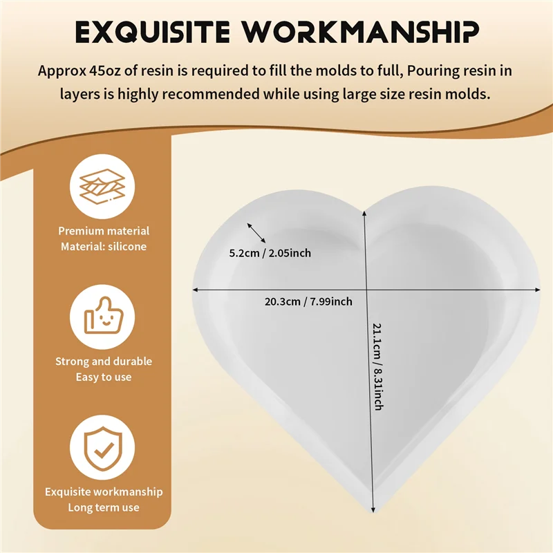 AC23-قوالب سيليكون كبيرة للراتنج، قالب راتينج القلب، قوالب راتنجات الايبوكسي للحفاظ على الزهور، صب فني من الراتنج