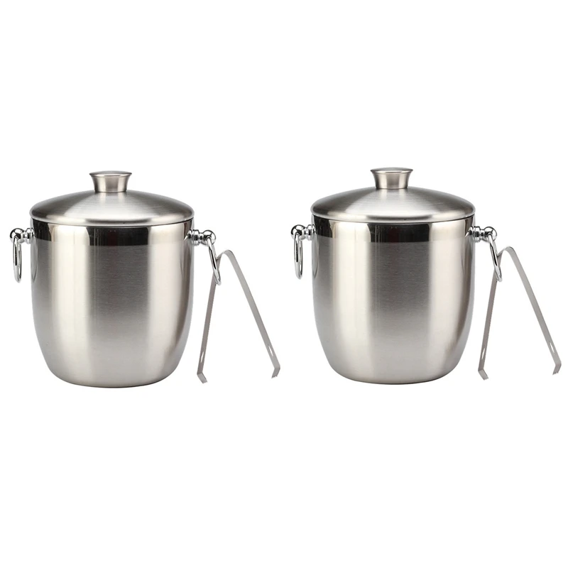 

2X Stainless Steel Ice Bucket with Tongs Liter Double Walled Insulated with Tongs and Lid Ice Container(3L)