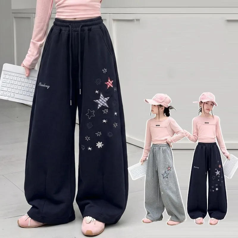 Kinder Mädchen Herbst Jogginghose UNITIM Teenager Mädchen Sternenmuster Lässige Sporthose Locker Sitzend mit Elastischem Bund 4-14 Jahre Junior Mädchen Hosen – Detail 1