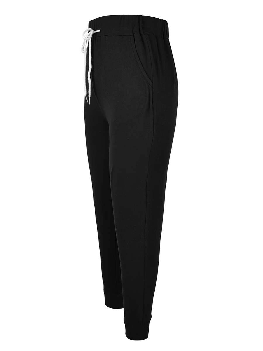 Damen Lässige Weite Haremshose Einfarbig Elastische Taille Kordelzug Hose Mit Taschen Basic Tägliche Streetwear Hose Damen – Detail 5
