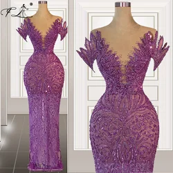 African Purple Mermaid Evening Dresses 2026 Dubai Beaded Wedding Party Prom Gowns Customized Vestido De Gala