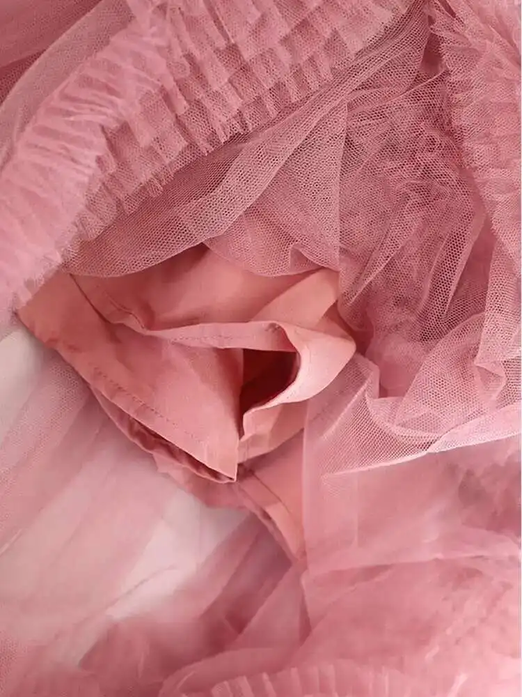 High Elastic Waist Yellow Mesh Ruffles Irregular A-line Half-body Skirt Women Fashion Tide New Spring Autumn