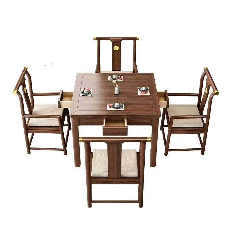 #Solid wood tea table and chair set, small square table for playing chess and cards, Chinese-style dining table