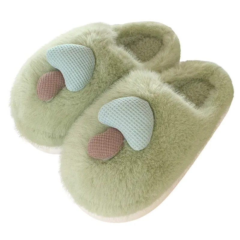Personality fun plush small mushroom home indoor cotton shoes plush warm casual soft-soled cotton slippers women ins