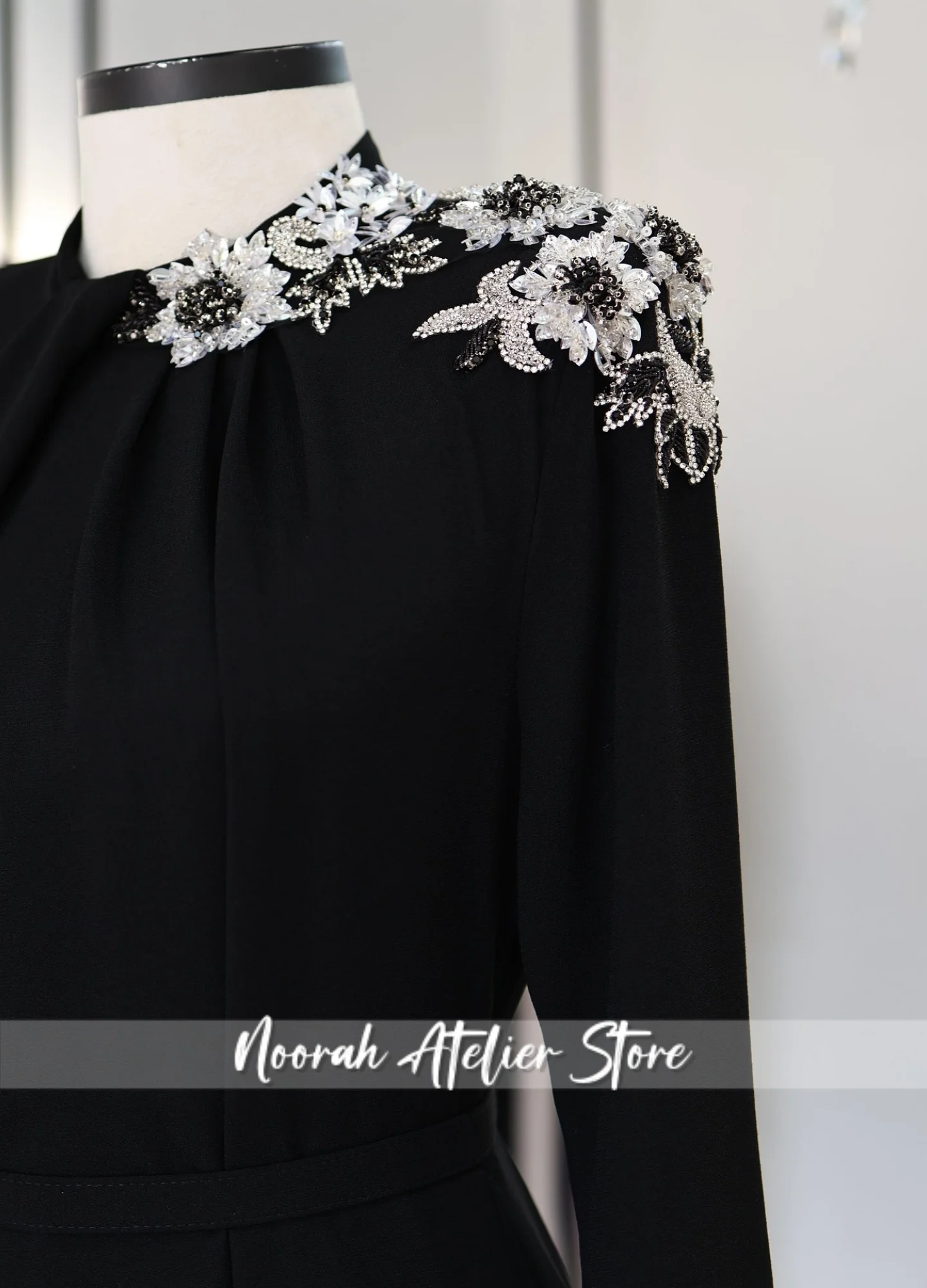 Muslim Black O N Peplum Luxury Evening Dresses 2025 Long Sleeves Wedding Gown فساتين سهرة Formal Dress Customized