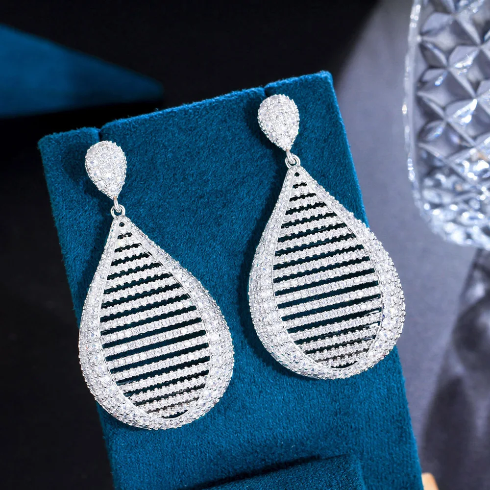 ThreeGraces Luxury Cubic Zirconia Silver Color Long Big Dangle Bridal Wedding Earrings for Women Fashion Brand Jewelry E1112