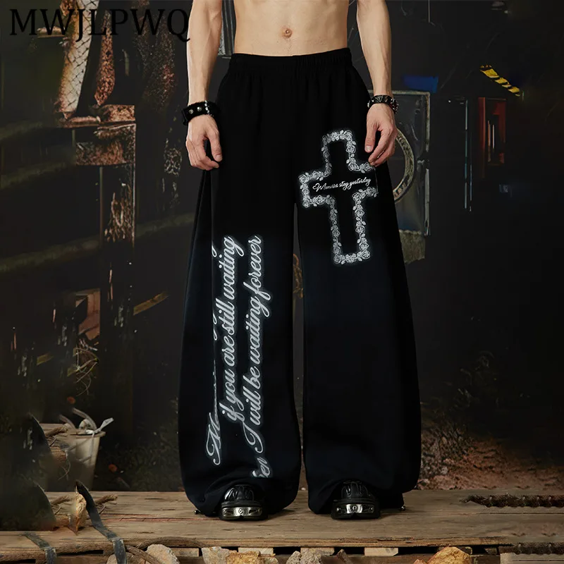 

MWJLPWQ Men's New Printed Y2k Sweatpants High Street Elastic Waist Machete Loose Casual Wide Leg Trousers Spring Autumn 14171