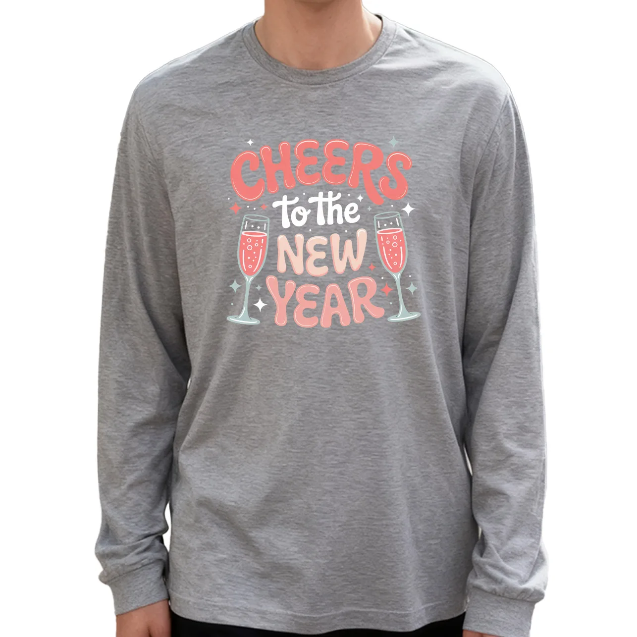 ピンクシャンパン メンズ 長袖Tシャツ 綿100% 180g クルーネック カジュアル デイリースタイル 柔らかく通気性あり