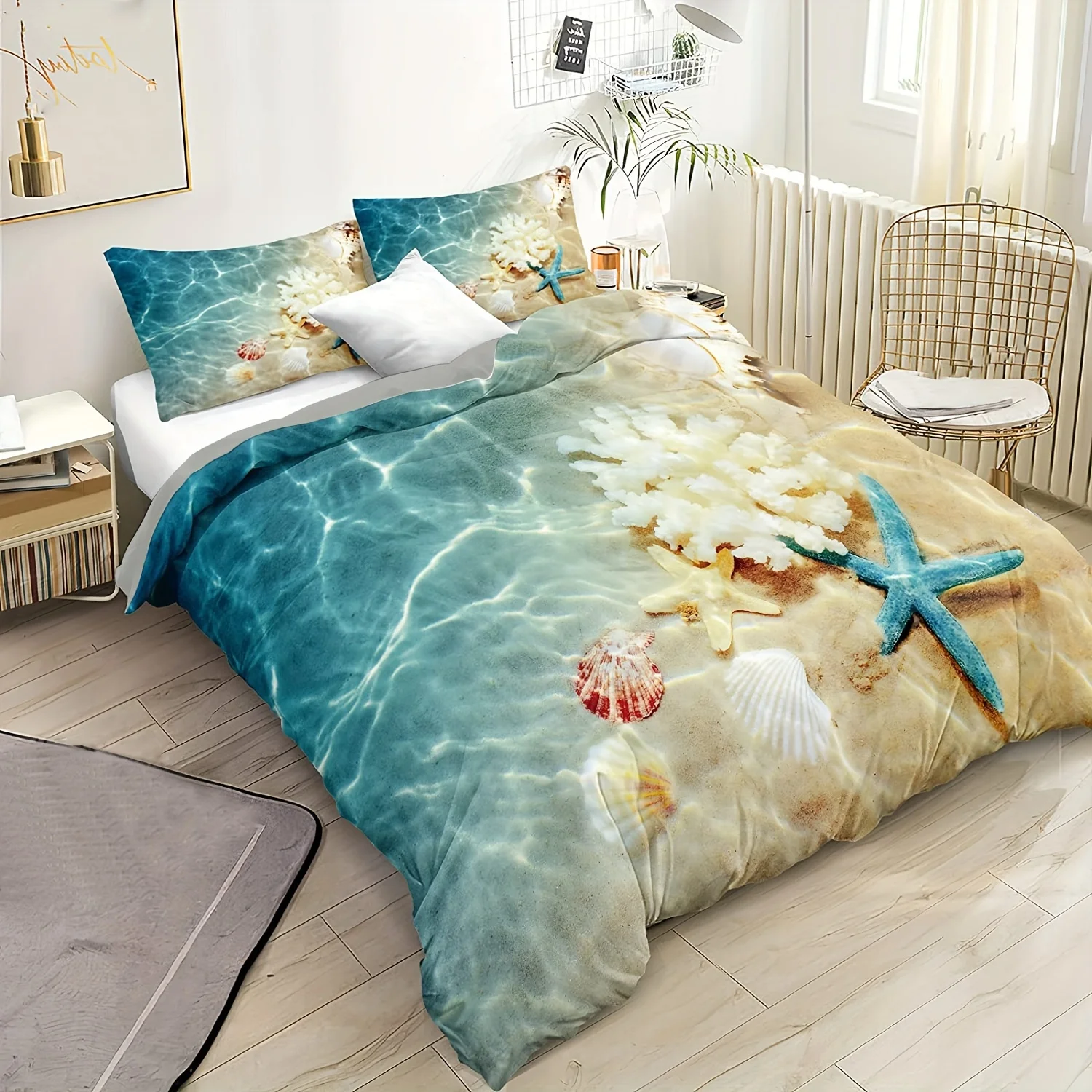 2/3pc Hypoallergenic Ocean Beach Duvet Cover Set - Nautical Themed Soft Bedding for Serene Sleep - Perfect for Bedrooms & Dorm R