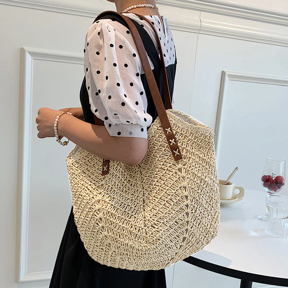 Summer Straw Bags for Women Hollow Raffia Crochet Beach Bags Rattan Woven Shoulder Bag Fashion Weaving Ladies Tote Handbags 2023