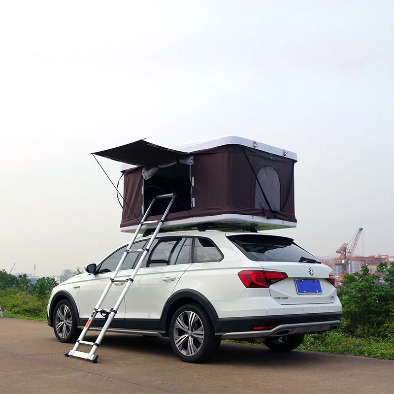 Hot Selling 2-3 People SUV Rooftop Car Tent Roof Cross Bar Top Mounted Canvas Waterproof Plastic White Black ABS Shell