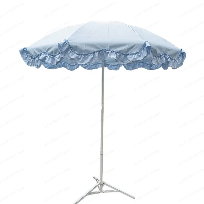 Blue Wave Lace Garden Patio Umbrella, Multicolor Folding Beach Sun Shade, Advertising Logo Outdoor Parasol for Yard Pool Party