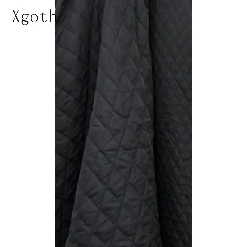 Women's Skirts Autumn Winter Black Elastic Waist Diamond Checkered Cotton A-Line Temperament Medium Length Skirt Lady's Clothing
