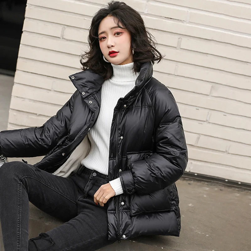 Korean Winter Coat Female Short Down Jackets Standing Collar Thickened Warm Coats Down Casual Loose Commuter Jackets for Women