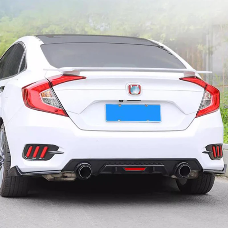 Рассеиватель для губ заднего бампера из АБС-пластика, сплиттер для Honda Civic Sedan, настраиваемый набор аксессуаров для корпуса Honda Civic 2016-2020 года Рассеиватель для губ заднего бампера из АБС-пластика, сплиттер для Honda Civic Sedan, настраиваемый набор аксессуаров для корпуса Honda Civic 2016-2020 года