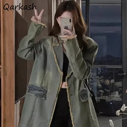 Denim Blazers Women Blue Raw Edge Design Autumn Loose Pockets Casual All-match Washed Korean Popular Streetwear Sun Protection