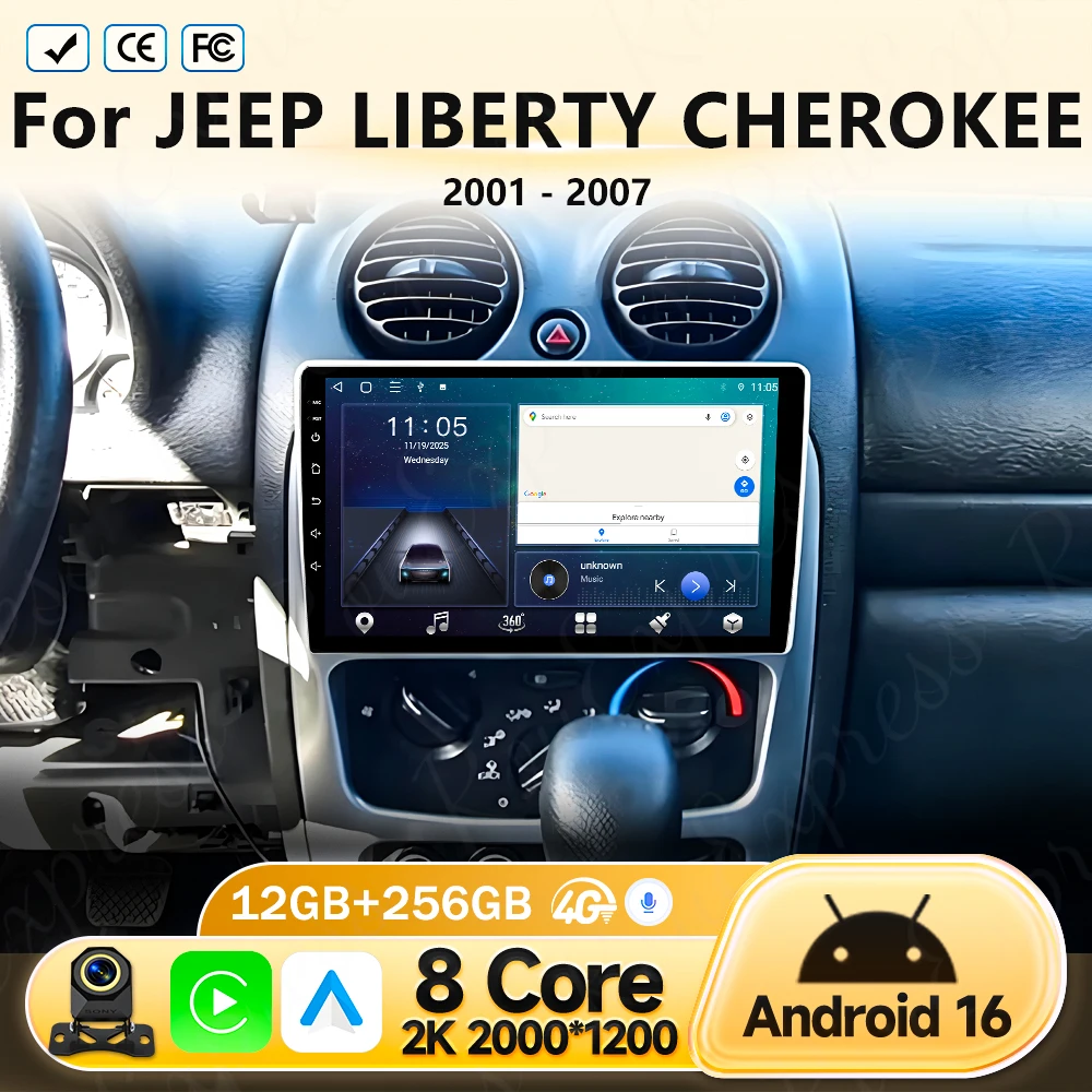 

Автомагнитола Android 16 Carplay для JEEP LIBERTY CHEROKEE 2001-2007 годов выпуска, видеоплеер, мультимедийный проигрыватель, 5G