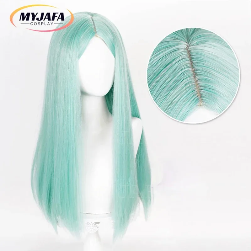 캔디 2025레베카 코스프레 사이버펑크 Edgerunners 레베카 가발 시안 스트레이트 센터 파팅 내열성 헤어 애니메이션 가발 + Wi