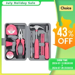 Hi-Spec Yellow Household Tool Box Set Home Pink Multi-function Hand Repairing Tool Kit Plier Hammer Screw Tape Measure Home Tool