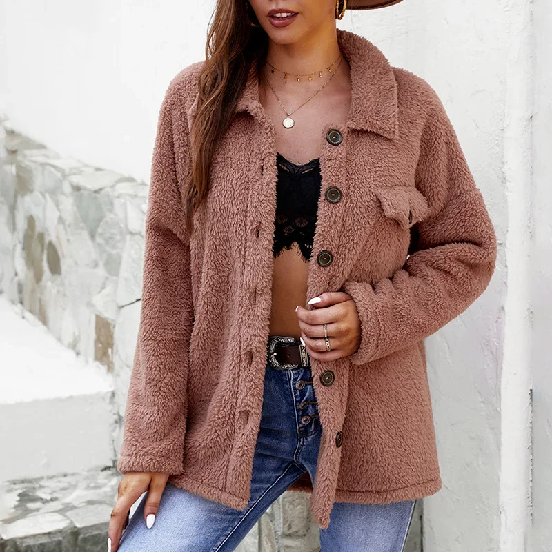 

Fleece Fur Coat Ladies 2022 New Autumn Winter Plush Jackets for Women Fashion Casual Single Brested Loose Warm Thick Outerwear