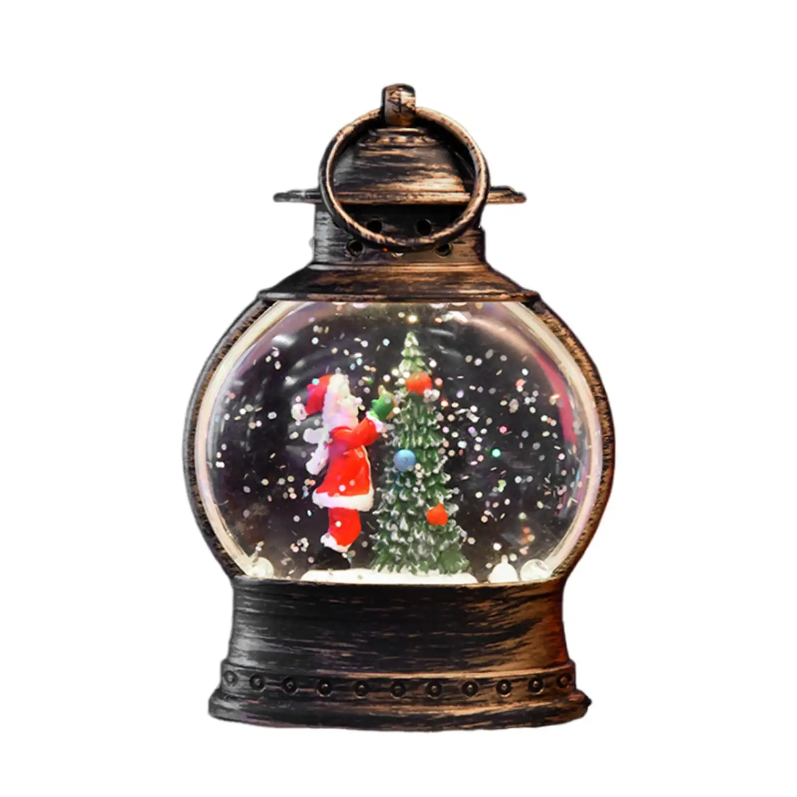 Glittering Snow Globe Lantern Ornament Resin Christmas Home Decor Warm Light Hanging for Office Study Room Gift Idea