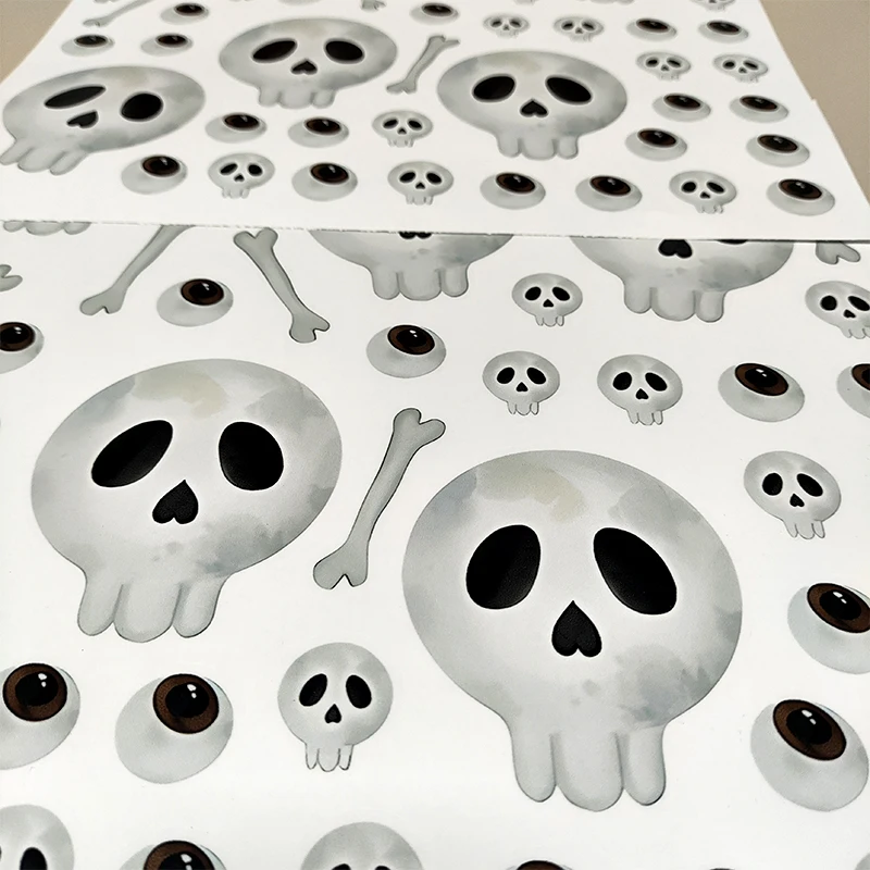 1szt/2szt/3szt Usuwalna naklejka ścienna Halloween Cartoon Skull Mini Skull Eyes Naklejki na okno Halloween Party Home Decor Naklejka ścienna