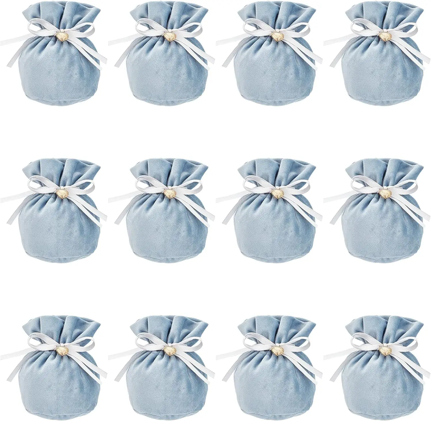 

12Pcs Drawstring Velvet Bags Blue 5.4x5.7 Drawstring Jewelry Pouches Velvet Bags Candy Gift Bags with CCB Plastic Heart Pendants