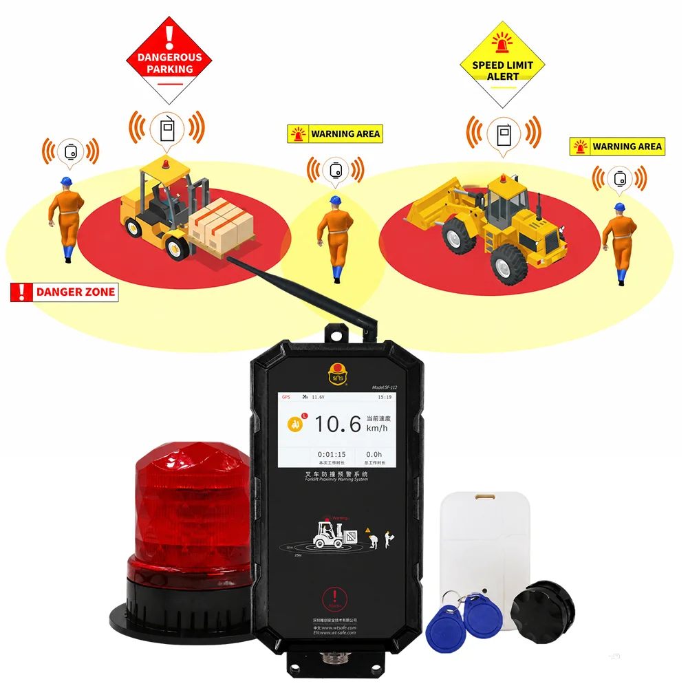UWB Forklift Proximity Warning System Anti-Collision Sensor Pedestrian Detection System Vehicle Safety Alarm With Warning Light