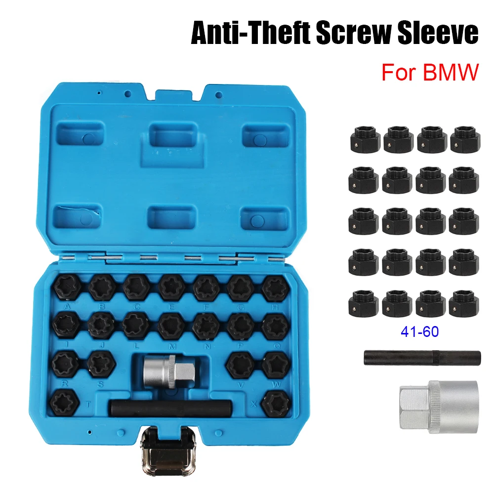 

Car Disassembly Tool Wheel Lock Lugnut For BMW Locking Key Socket 22PCS Removal Install Socket Lug Nut Anti-Theft Screw Sleeve