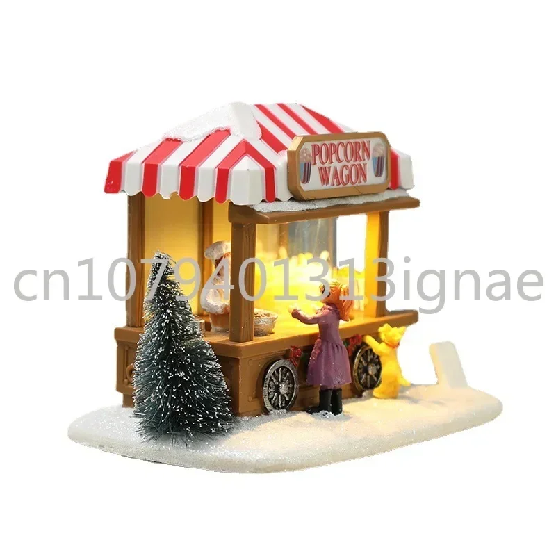 

2021 new creative snow cabin glow small house popcorn dining car Christmas decorations ornaments cross-border