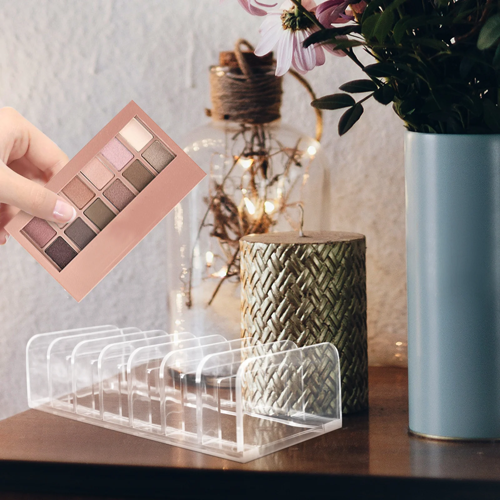 

Eyeshadow Storage Box 7 Slots Makeup Organizer Vanity Tray Holder Blush Plates Stand Desk Craft Room