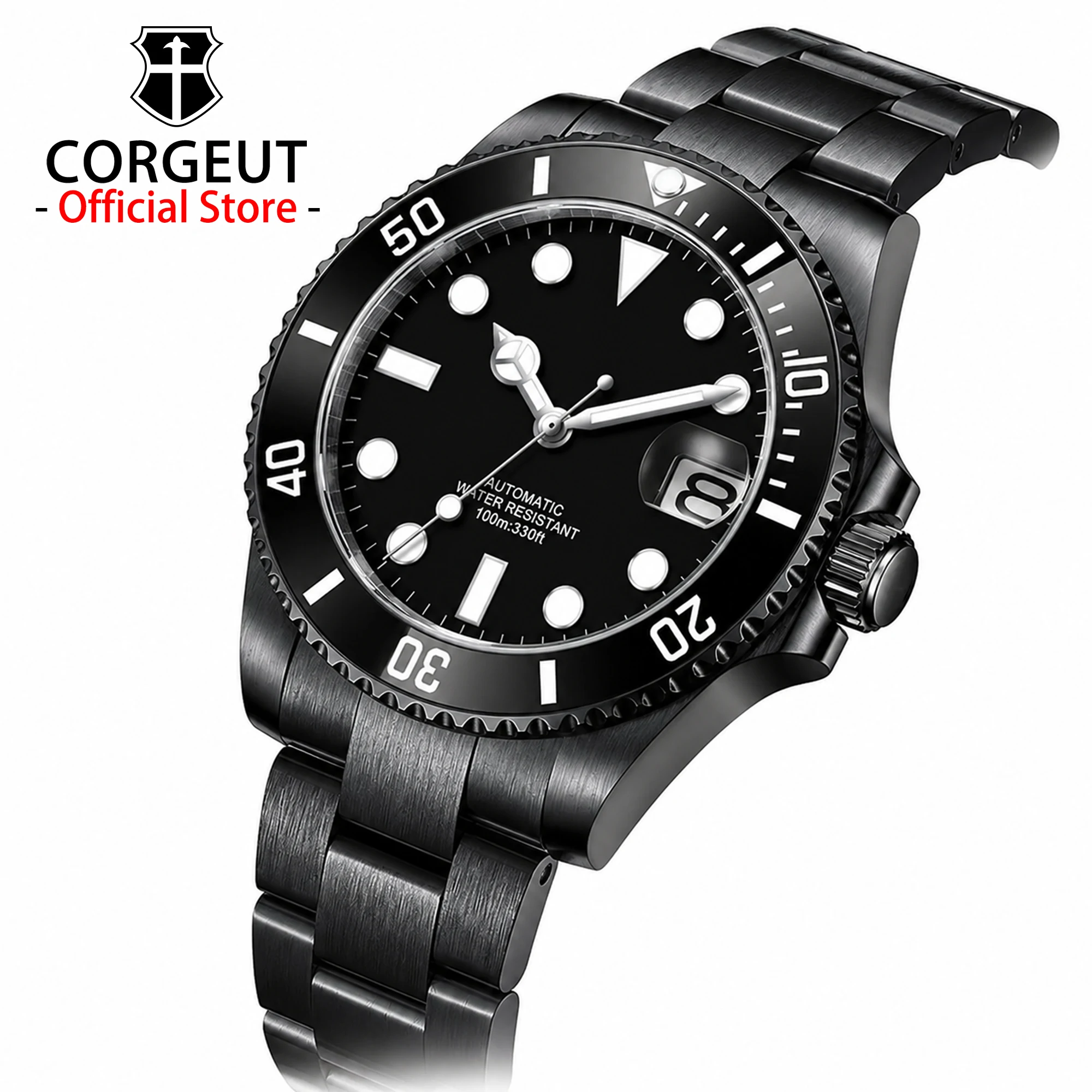 CORGEUT OFFICIAL Sports Men Mechanical Sapphire Luxury Watch for Men Stainless Steel Waterproof Black Shell Rose Shell Watches