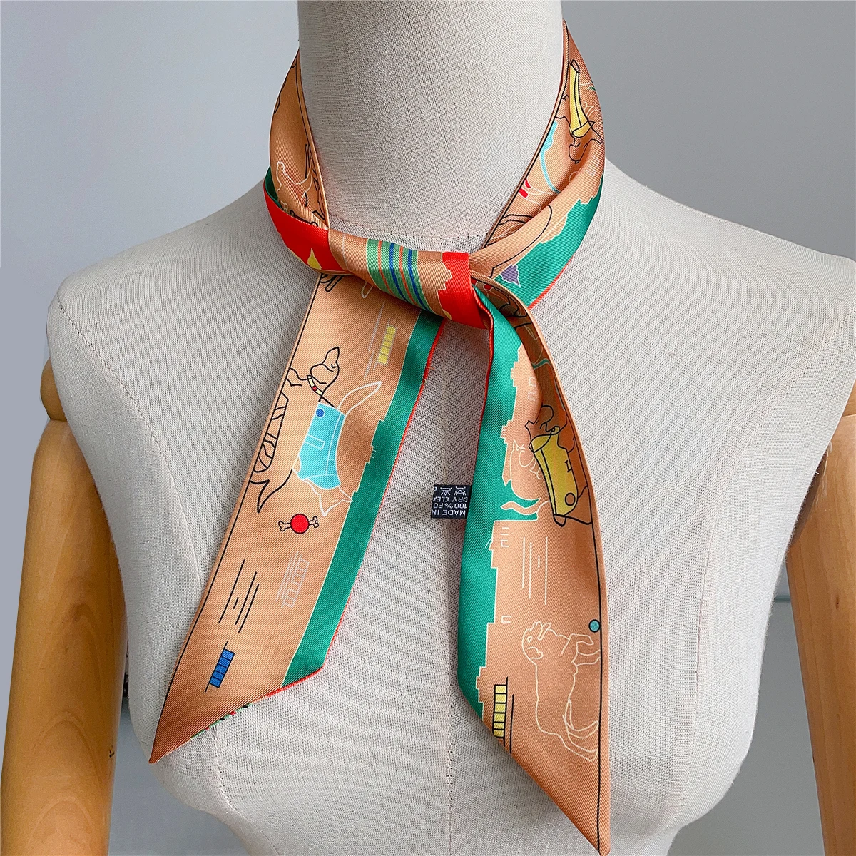 Brand Design Pet Dog Twill Silk Scarf Luxury Scarf Women Foulard Skinny Bag Scarves Fashion Neckerchief Headband For Girls