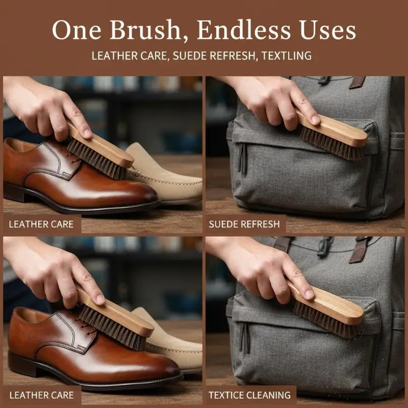 1PC Wood Shoe Brush Horse Hair Gentle Care for Leather Shoes Cleaning and Polishing Durable Cleaner for Men Women