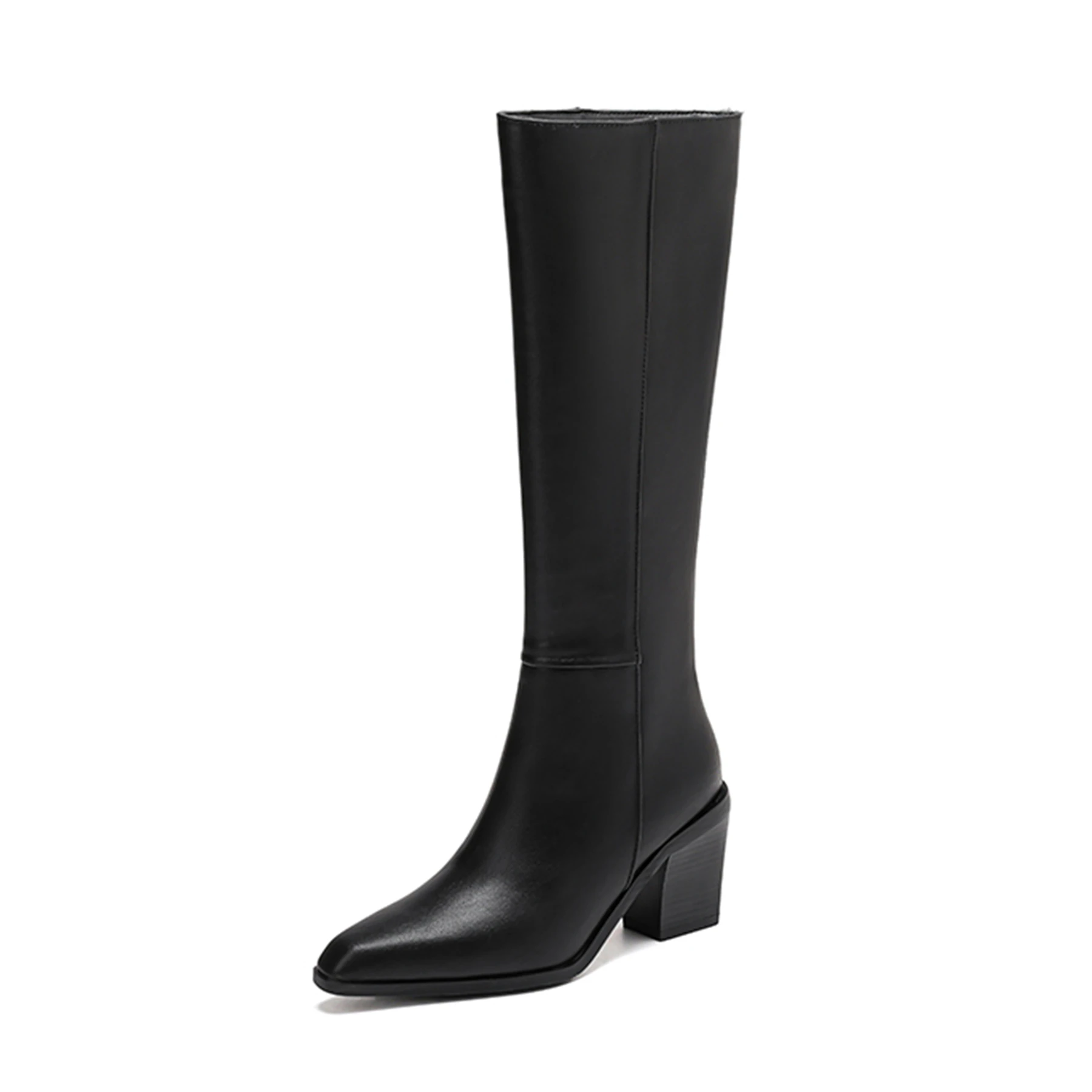 Lenkisen Plus Size 33-46 Cow Leather High Heels Long Boots Office Lady Concise Elegant Brand Warm Winter Women Knee-high Boots