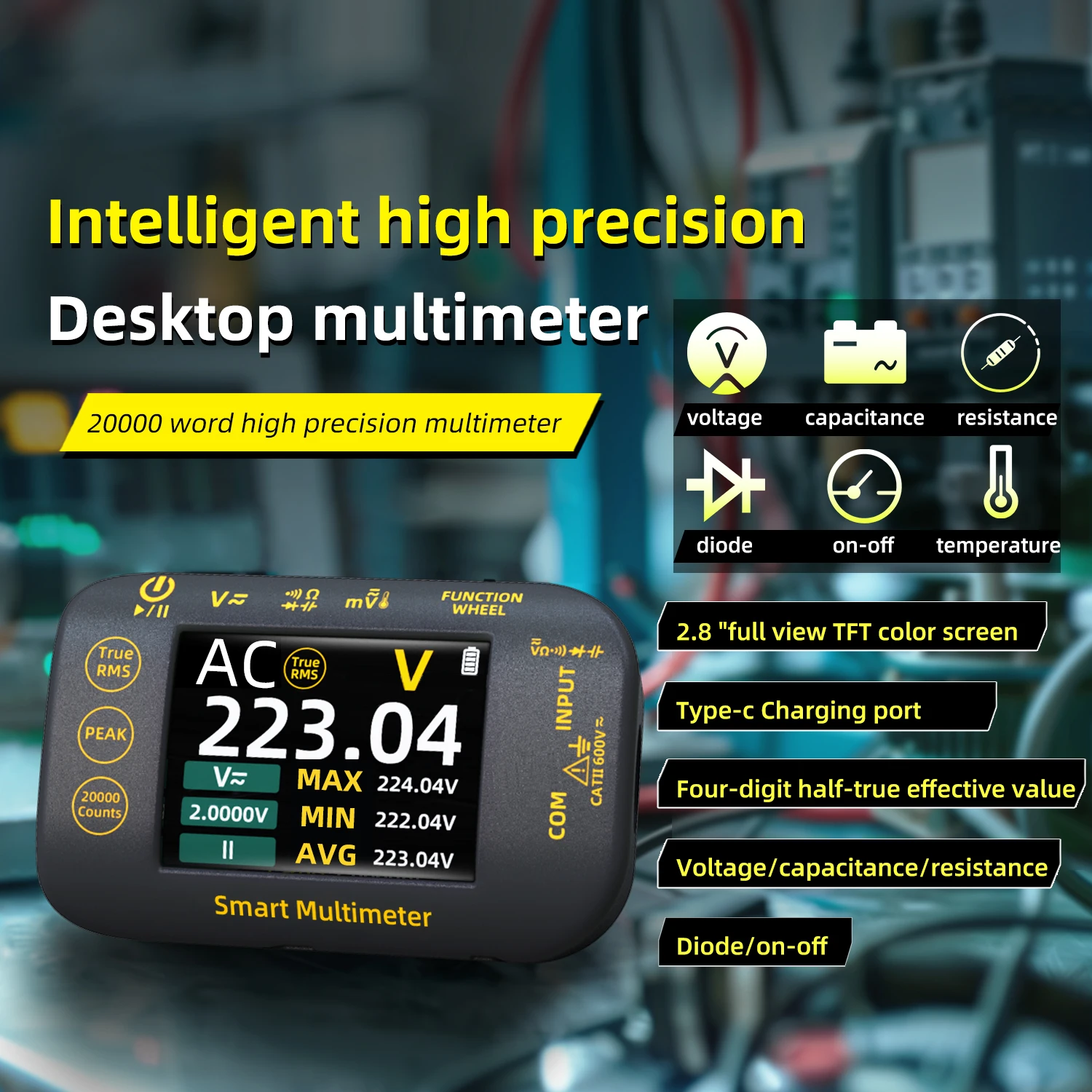 BSIDE Photovoltaic PV Digital Multimeter 20000 Counts True RMS Voltmeter Tester, 2.8” TFT Color LCD with Rechargeable, Measures - Image 2