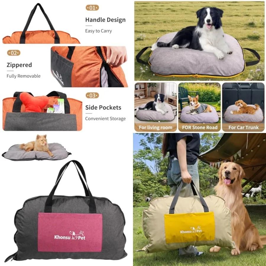 

Portabe Fodabe Dog Bed for Trave Caping and Outdoor Dog at with Waterproof Coverand Fuffy ining- Eay Cean, Durabe - Hep