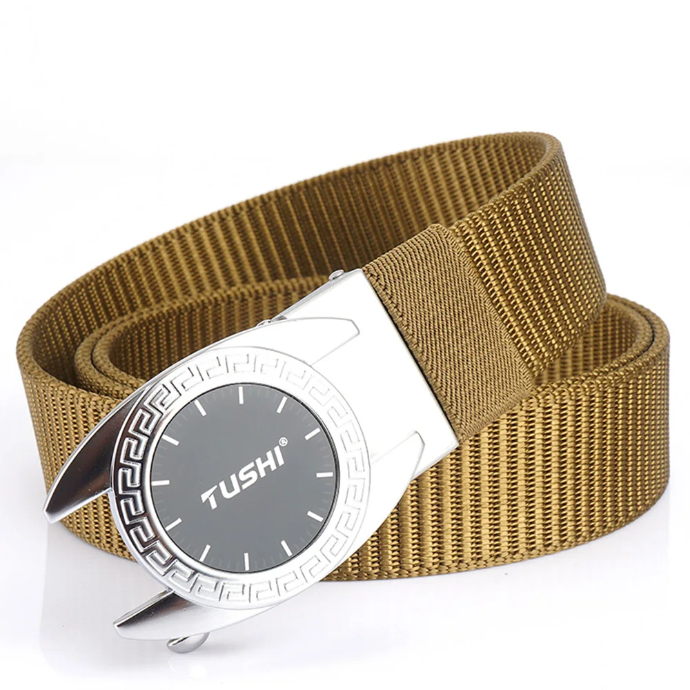 TUSHI Tactical Belt Mens Belts Quality Genuine Luxury Leather Outdoor Tooling Jeans For Men Belt Strap Metal Automatic Buckle