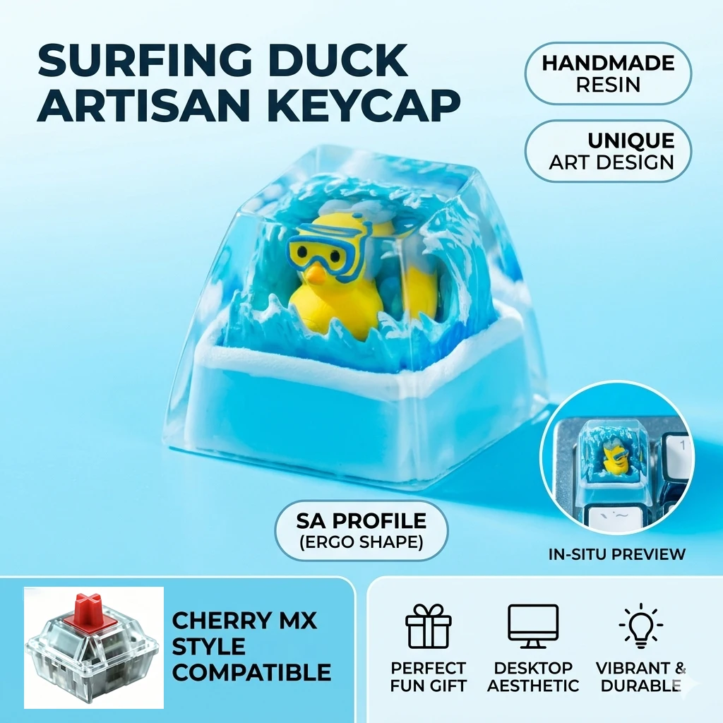 

1U Handmade Resin Surfing Duck Artisan Keycap SA Profile ESC Keycap for Cherry MX Mechanical Keyboard