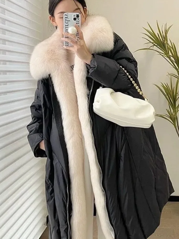 Down Jacket  Women 2024 New Winter Goose Down Jacket Long Puffer Jacket Real Fox Fur Collar Thick Warm Coat Luxury Outerwear