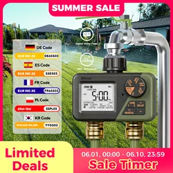 Diivoo Garden Water Timer 2 Outlets IPX5 Waterproof Multi-Functional Automatic Irrigation Timer with Rain Delay/Manual/Auto Mode