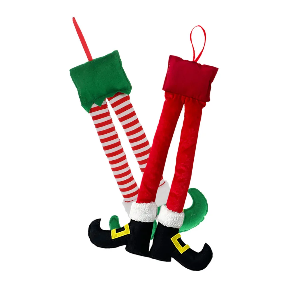 

2Pcs Christmas Red Striped Elf Legs for Tree Car Fireplace Christmas Elf Decoration Durable NonWoven Xmas Ornament Holiday