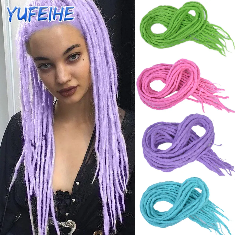 Soft Wool Light Purple Dreadlocks Hair Extensions Synthetic Nepal Felted Wool Double Ended Dreads Reggae Hairstyles Hippie Pink