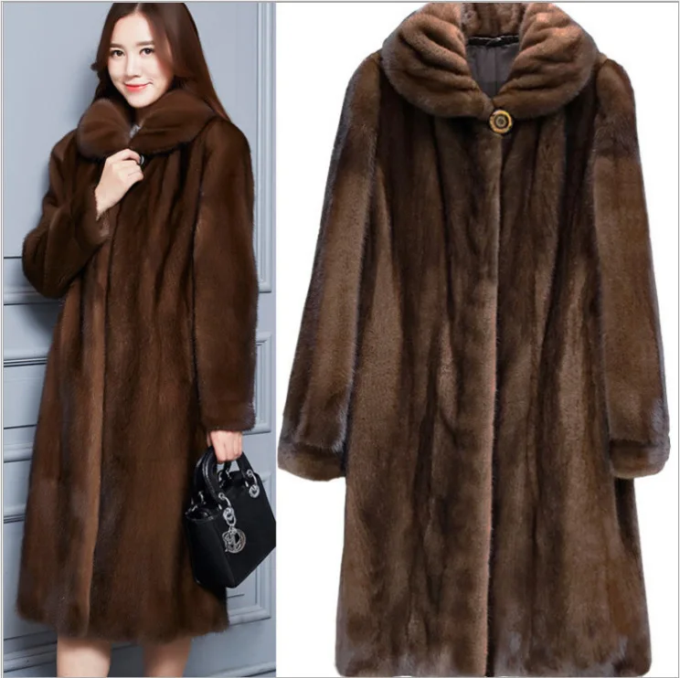 2024 faux fur mink coat women's jacket collar full mink long synthetic fur