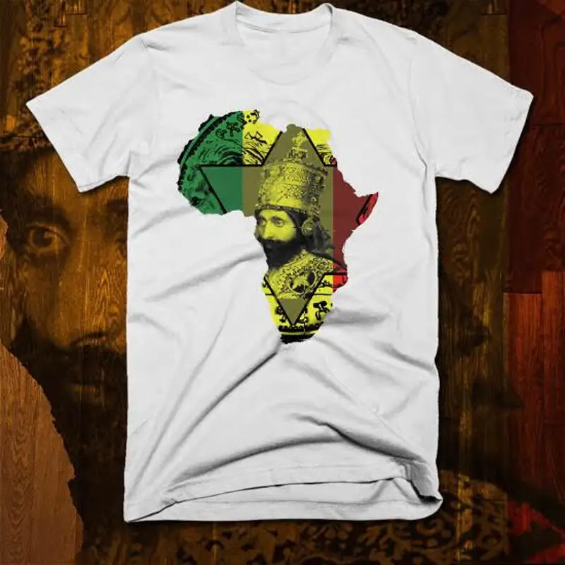 Reggae t-shirt Haile Selassie Rastafarian Jamaican Ethiopian African king judah