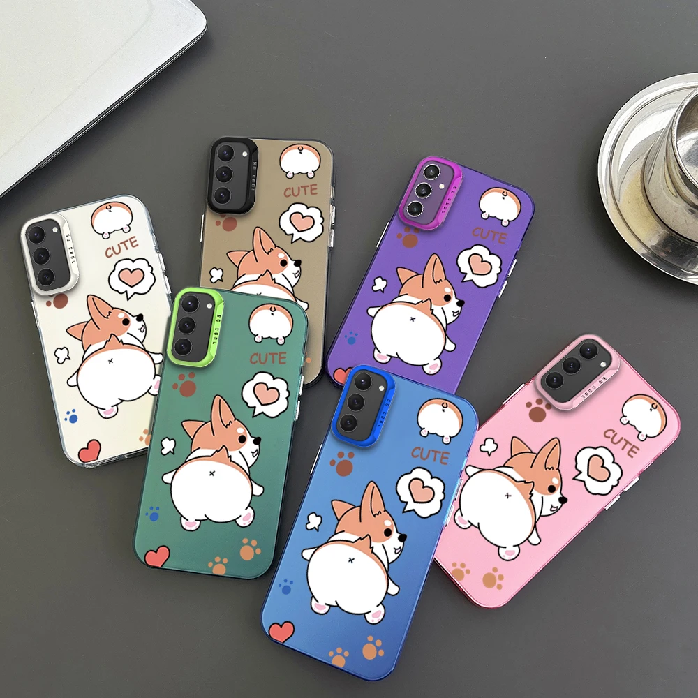 Cartoon cute Shiba Inu butt Phone Case For Samsung S23 S24 S22 A71 A55 ULTRA PLUS FE Electroplated Silver IMD Laser Color Shell