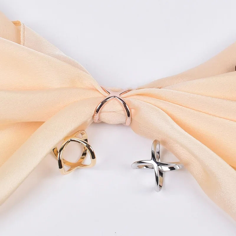 3pcs Fashion Cross Scarf Clip X Shape Metal Brooches For Women Hollow Bow Scarves Buckle Holder Shawls Jewelry Clothing Accessor