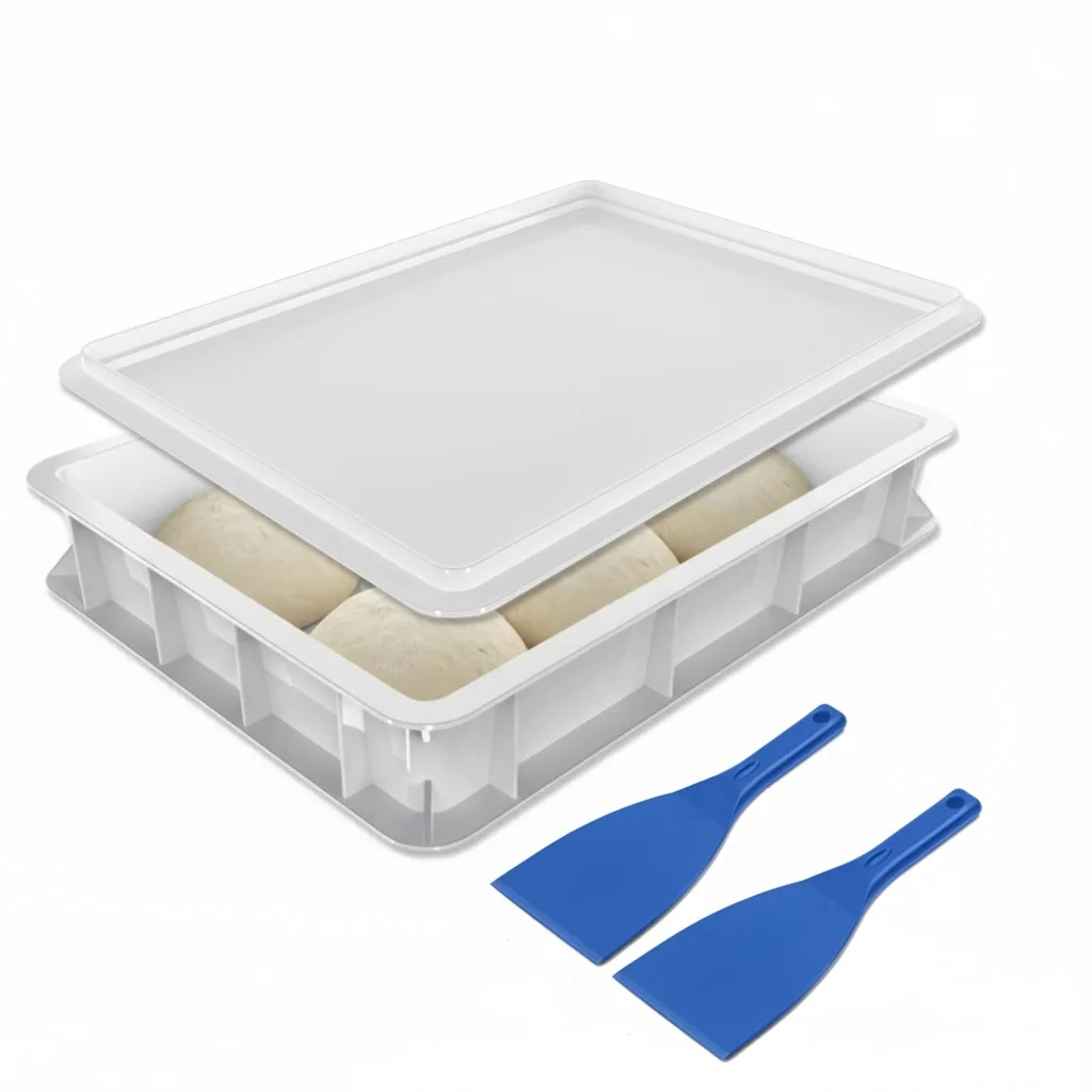 

Plastic Pizza Dough Proofing Box 40x30cm Kit with 2 Dough Scrapers - Stackable Fermentation Container for Homemade Pizza Baking