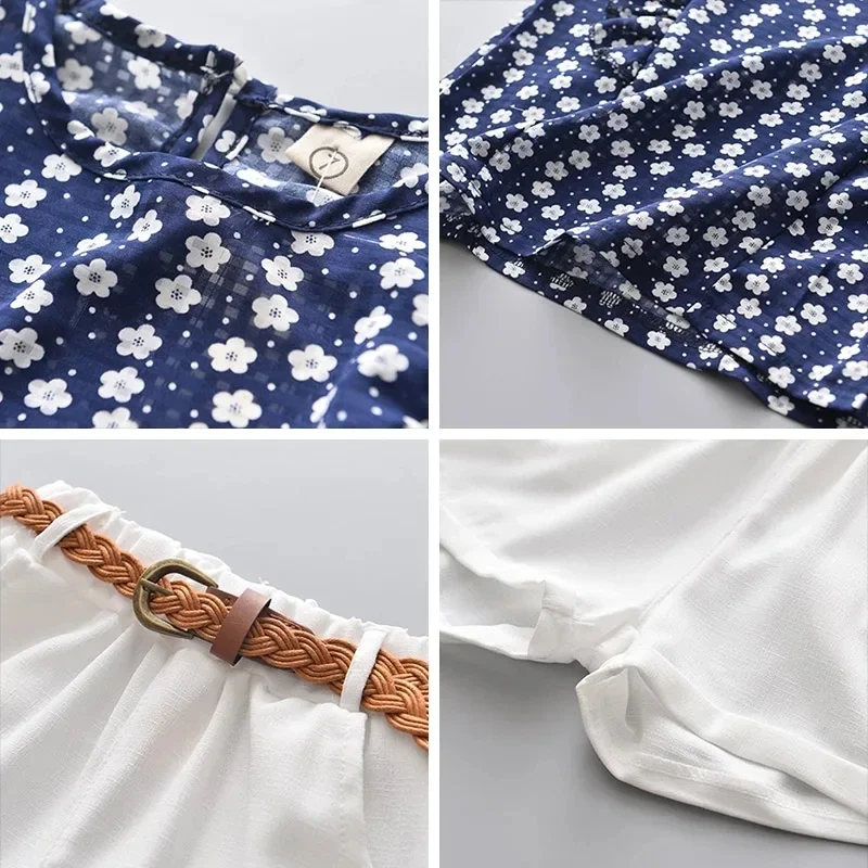 Keelorn Summer Fashion Clothes Casual Girls Sets Flower Print Pattern Top T-shirt Short Pant with Pocket Kids Costumes 3-7 Y